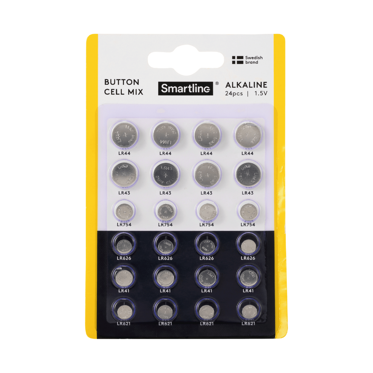 Alkaliska knappcellsbatterier Mix 24-pack
